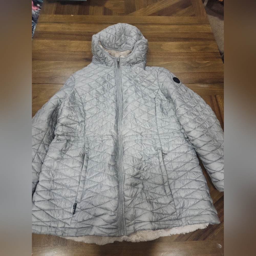 Steve Madden Quilted Fleece Fur Jacket Silver 2X XXL